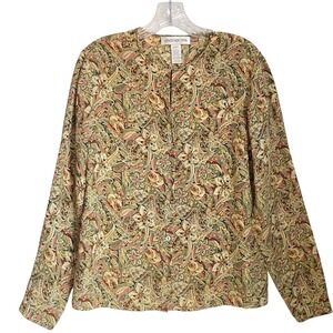 Vintage Jones New York Silk Blouse 12 Multicolor Long Sleeve Romantic Cottage